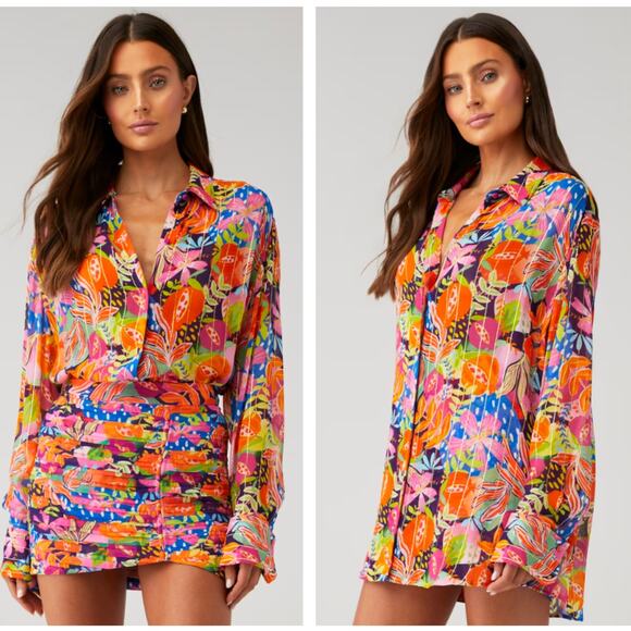 ROCOCO SAND Plum Floral Shirt Mixed Fruit Bright Sz S $173 {HH17} - Picture 1 of 5